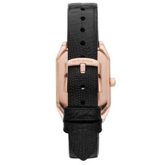 Emporio Armani Gioia Quartz Mother of Pearl Dial Black Leather Strap Watch For Women - AR11390