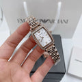 Emporio Armani Gianni T Bar Quartz Crystals White Dial Rose Gold Steel Strap Watch For Women - AR11406