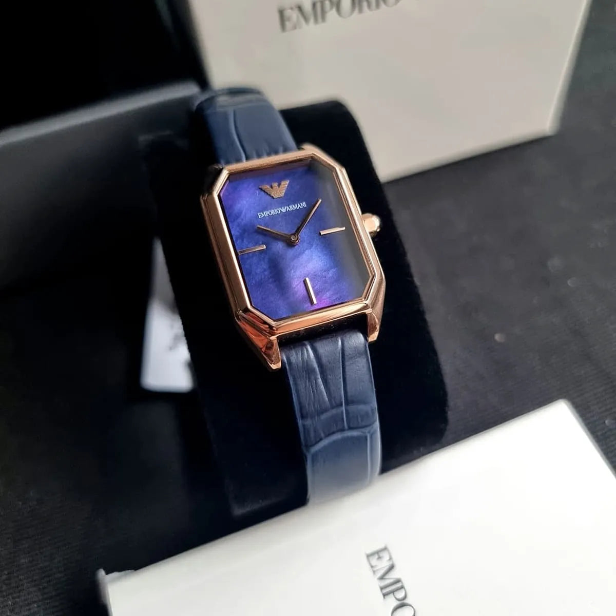 Emporio Armani Gioia Quartz Mother of Pearl Blue Dial Blue Leather Strap Watch For Women - AR11426