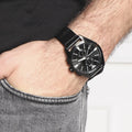 Emporio Armani Claudio Chronograph Black Dial Black Leather Strap Watch For Men - AR11483