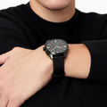 Emporio Armani Claudio Chronograph Black Dial Black Leather Strap Watch For Men - AR11483