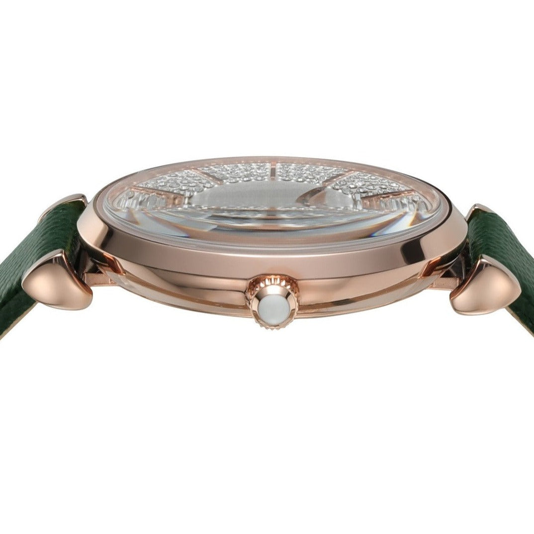 Emporio Armani Pro Planet Analog Silver Dial Green Leather Strap Watch For Women - AR11517