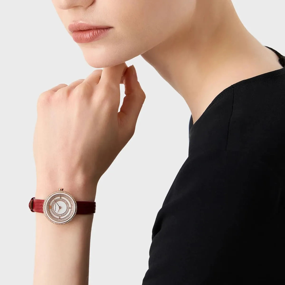 Emporio Armani Two-Hand Analog White Dial Red Leather Strap Watch For Women - AR11532