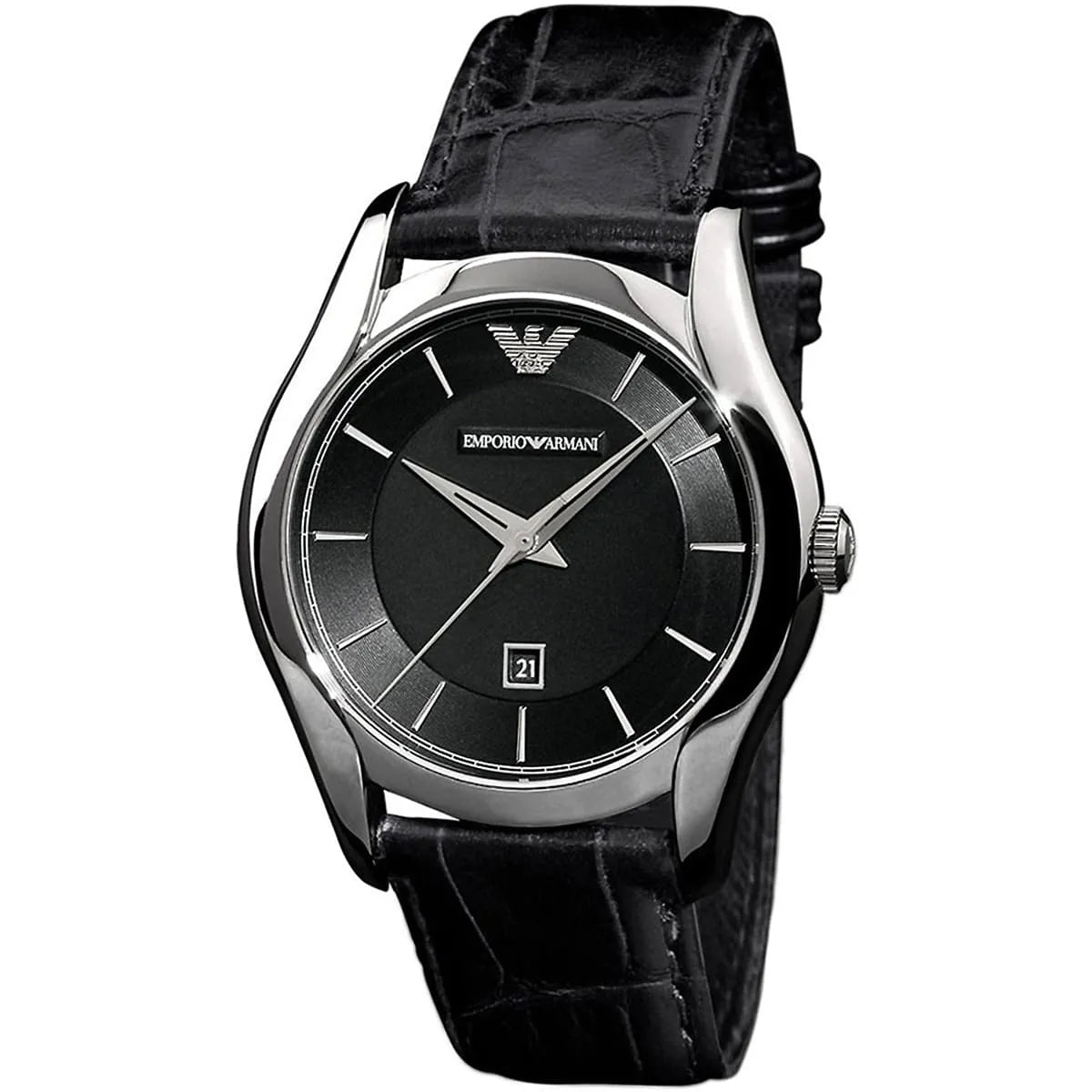 Emporio Armani Valente Black Dial Black Leather Strap Watch For Men - AR0643