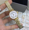 Emporio Armani Gianni T Bar White Mother of Pearl Dial Gold Steel Strap Watch For Women - AR1907