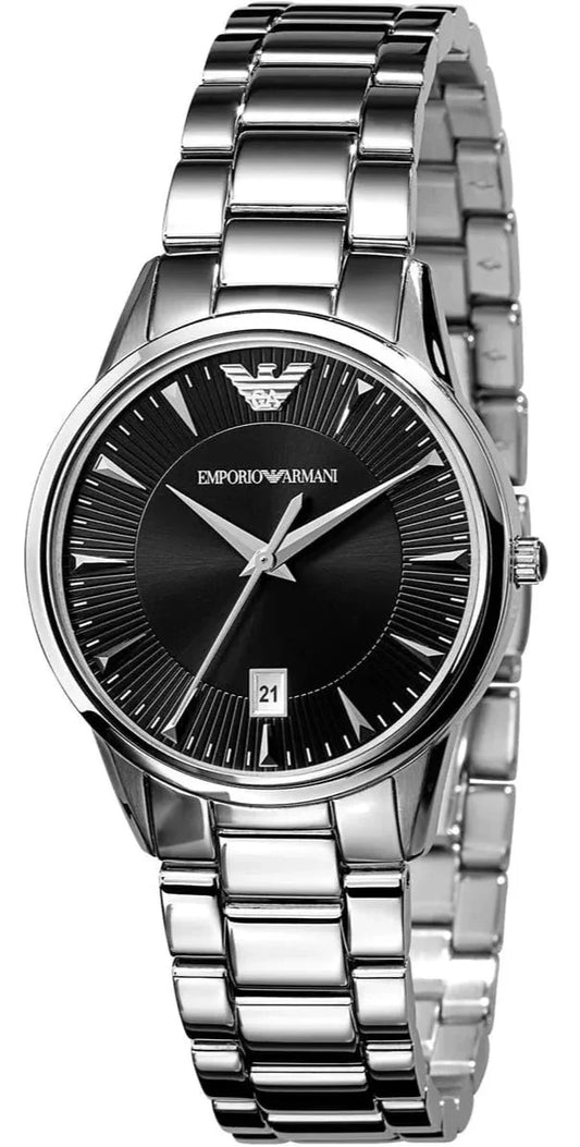 Emporio Armani Classic Quartz Black Dial Silver Steel Strap Watch For Women - AR2441