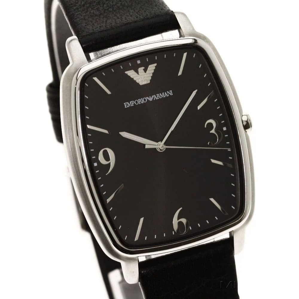 Emporio Armani Epsilon Quartz Black Dial Black Leather Strap Watch For Men - AR2490