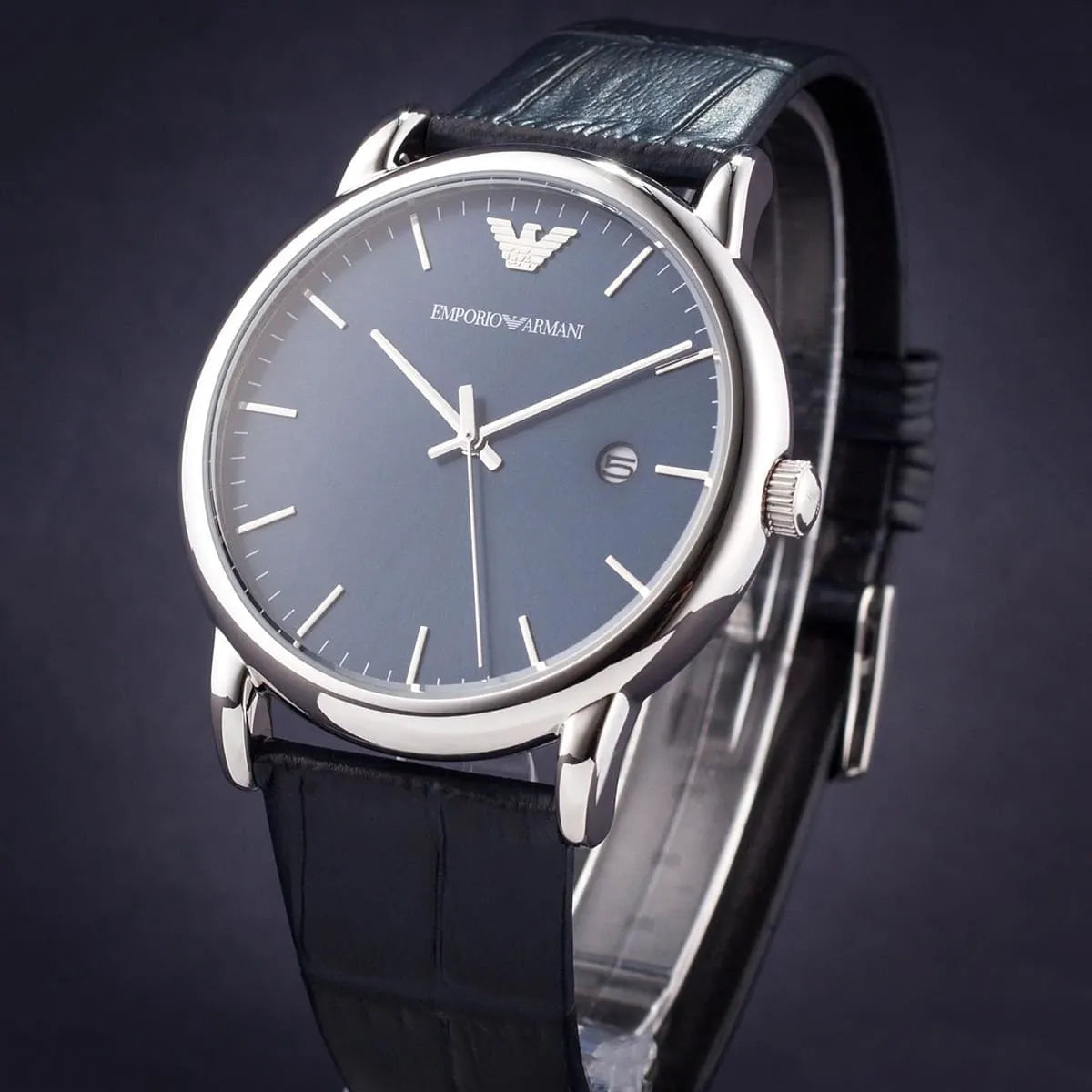 Emporio Armani Dress Quartz Blue Dial Blue Leather Strap Watch For Men - AR2501