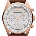 Emporio Armani Sportivo Chronograph White Dial Brown Leather Strap Watch For Men - AR5996