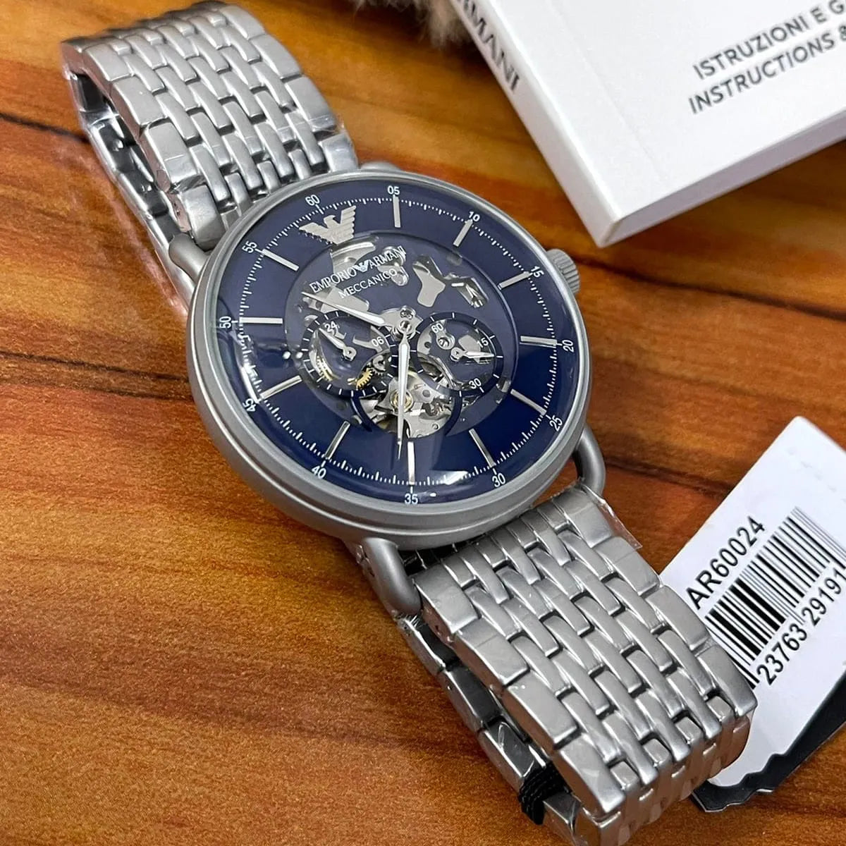 Emporio Armani Aviator Multifunction Blue Dial Silver Mesh Bracelet Watch For Men - AR60024