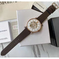 Emporio Armani Meccanico Automatic White Dial Brown Leather Strap Watch For Men - AR60027