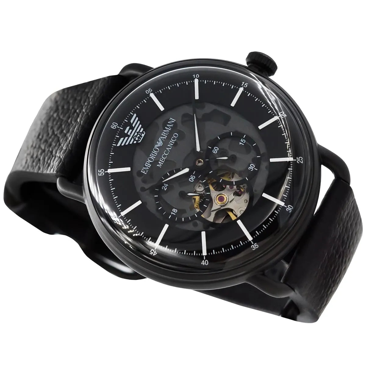 Emporio Armani Aviator Chronograph Black Dial Black Leather Strap Watch For Men - AR60028