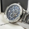 Emporio Armani Mario Chronograph Automatic Blue Dial Silver Steel Strap Watch For Men - AR60052