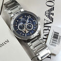 Emporio Armani Mario Chronograph Automatic Blue Dial Silver Steel Strap Watch For Men - AR60052