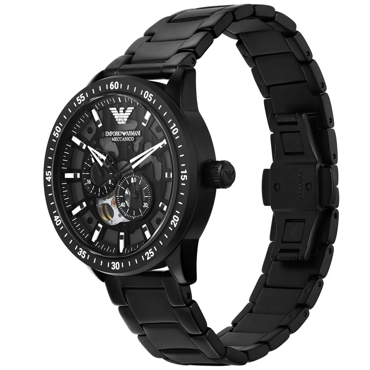 Emporio Armani Meccanico Automatic Black Dial Black Steel Strap Watch For Men - AR60054