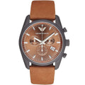 Emporio Armani Sportivo Chronograph Brown Dial Brown Leather Strap Watch For Men - AR6077