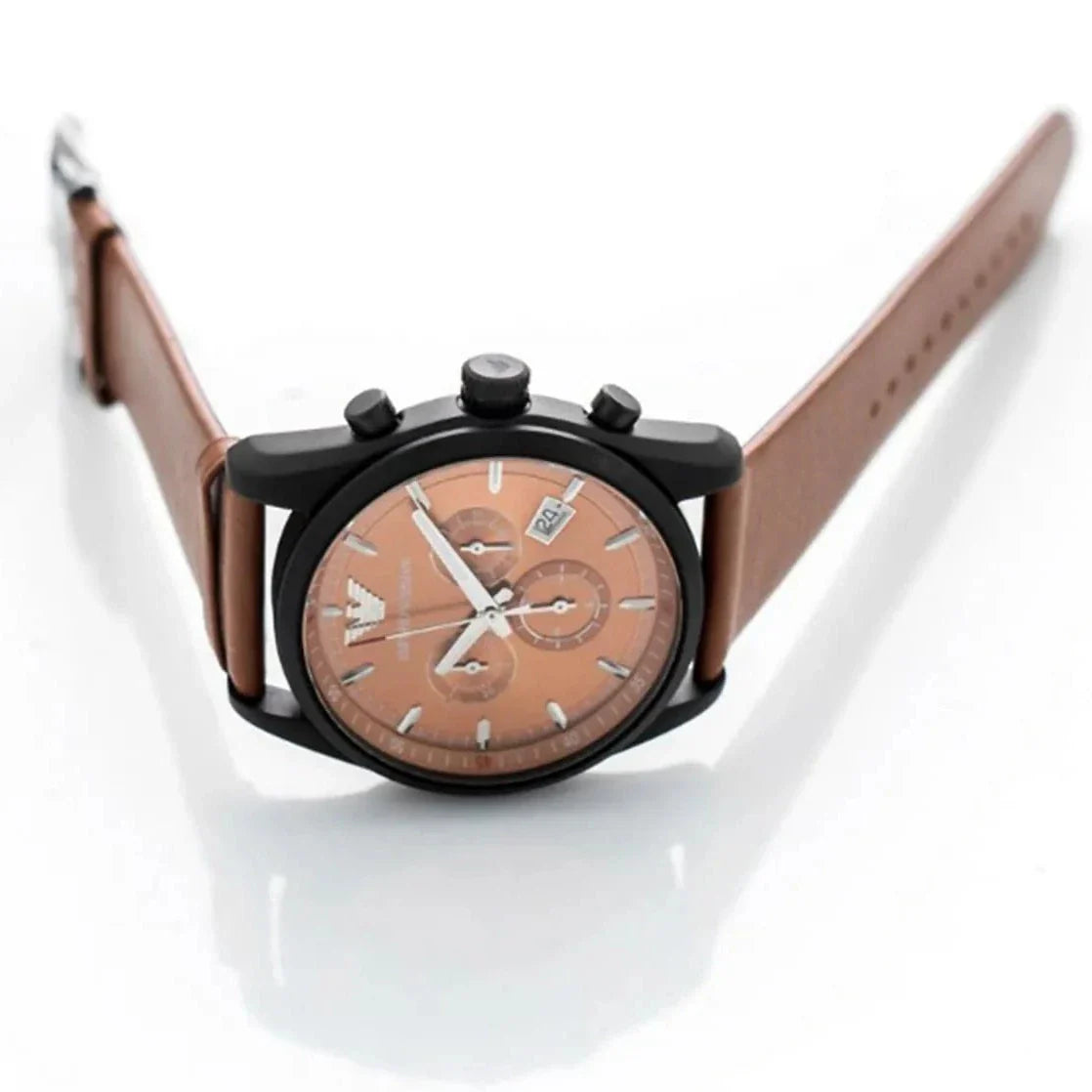 Emporio Armani Sportivo Chronograph Brown Dial Brown Leather Strap Watch For Men - AR6077