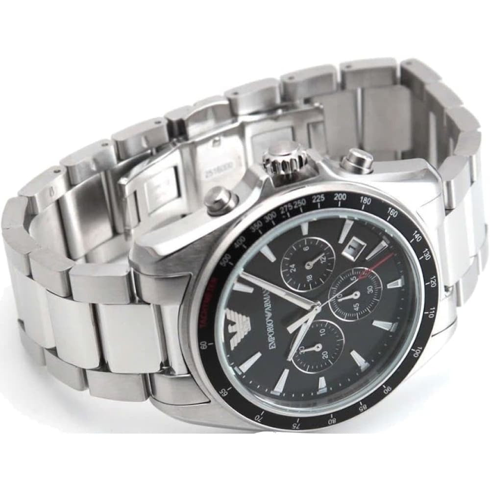 Emporio Armani Sigma Chronograph Black Dial Silver Steel Strap Watch For Men - AR6098