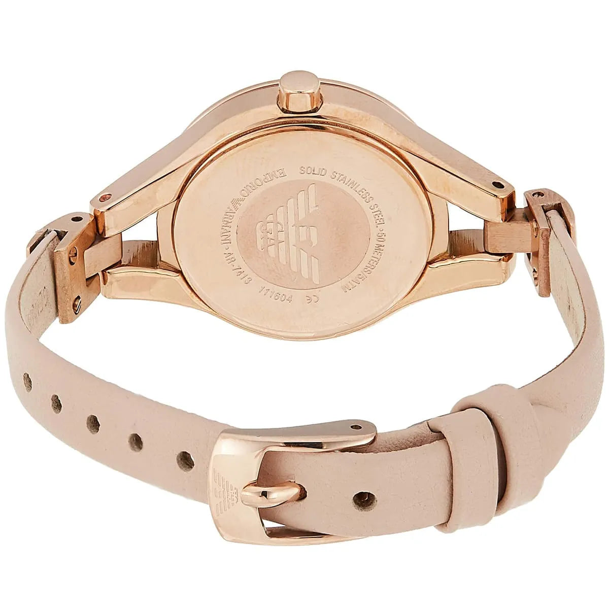 Emporio Armani Chiara Quartz Crystals White Dial Rose Gold Leather Strap Watch For Women - AR7437