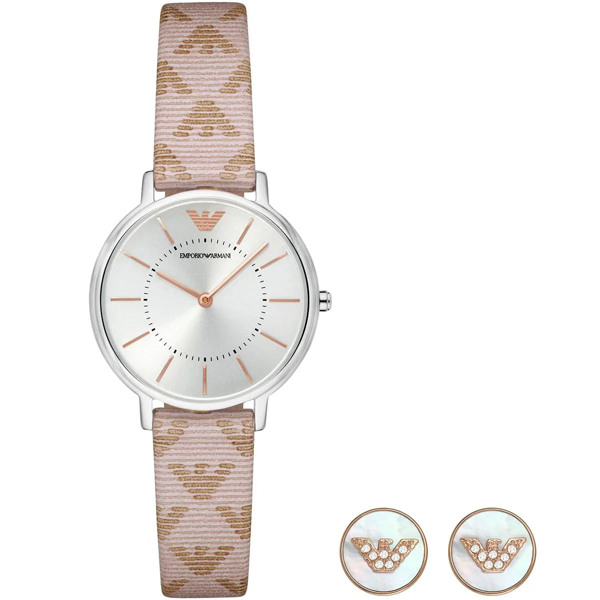 Emporio Armani Classic Kappa White Dial Brown Leather Strap Watch For Women - AR11009