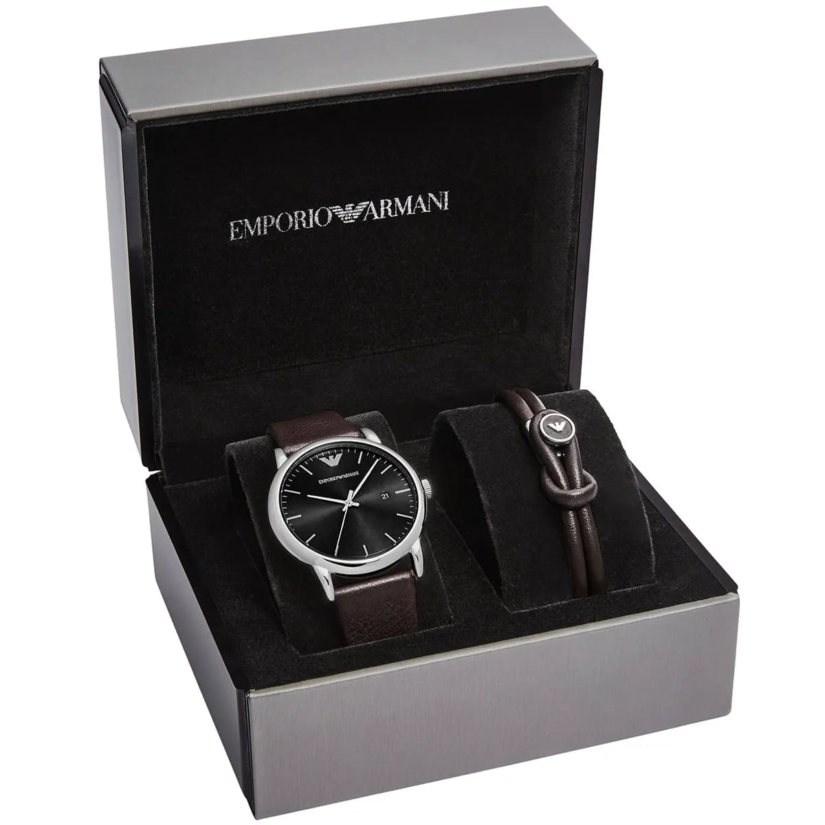 Emporio Armani Kappa Quartz Black Dial Brown Leather Strap Watch For Men - AR80008