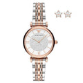 Emporio Armani Gianni T Bar Quartz White Dial Two Tone Steel Strap Watch For Women - AR80035