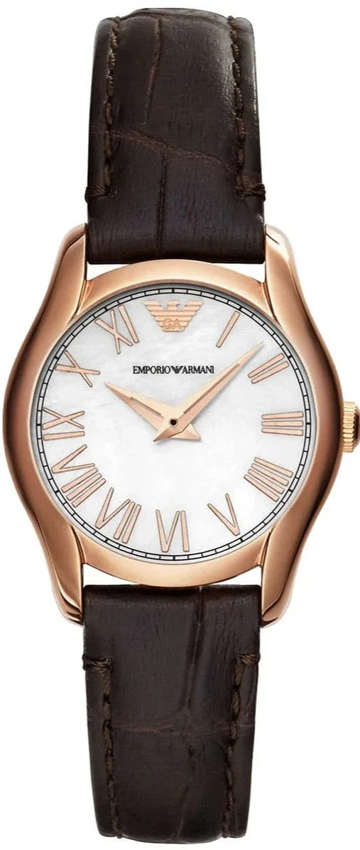 Emporio Armani Classic White Dial Brown Leather Strap Watch For Men - AR9035