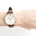 Emporio Armani Analog White Dial Brown Leather Strap Watch For Men - AR9042