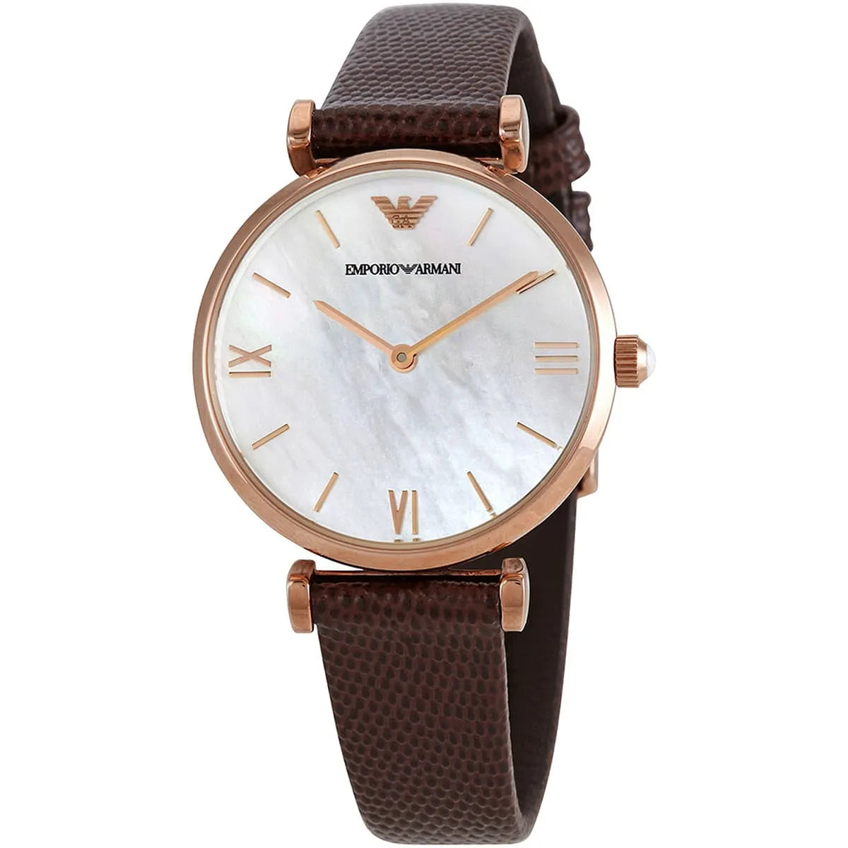 Emporio Armani Analog White Dial Brown Leather Strap Watch For Men - AR9042