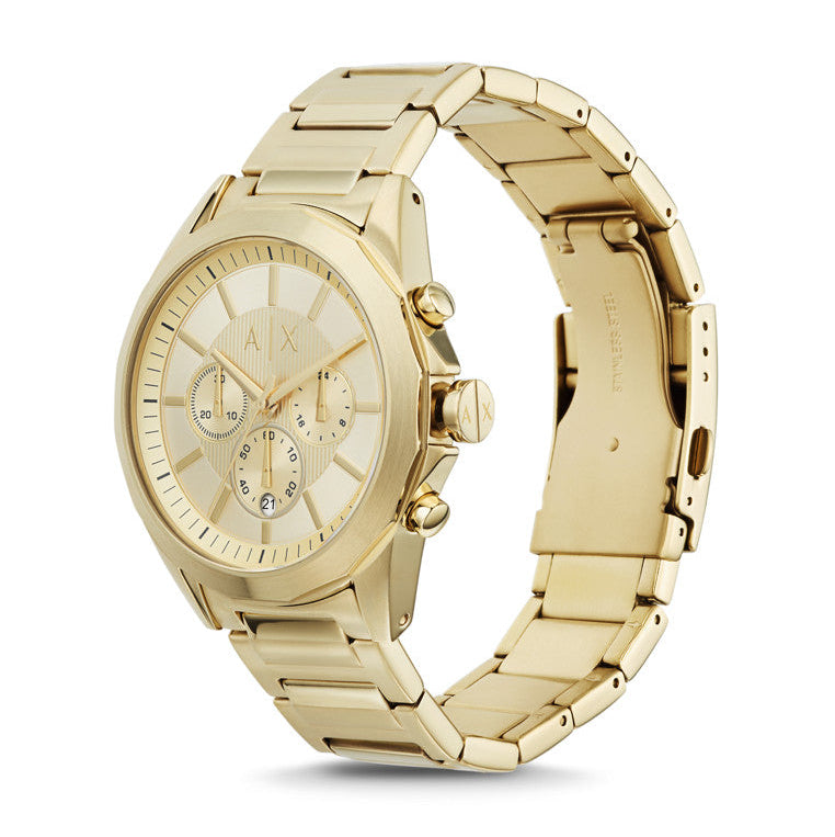 Armani Exchange Drexler Chronograph Gold Dial Gold Steel Strap Watch For Men - AX2602