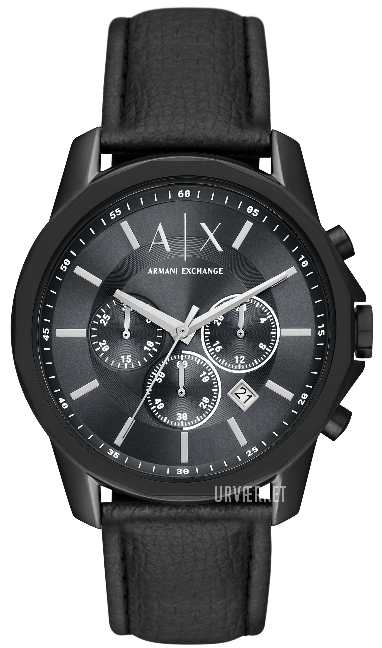 Armani Exchange Banks Chronograph Black Dial Black Leather Strap Watch For Men - AX1724