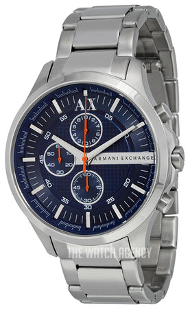 Armani Exchange Hampton Chronograph Blue Dial Silver Steel Strap Watch For Men - AX2155