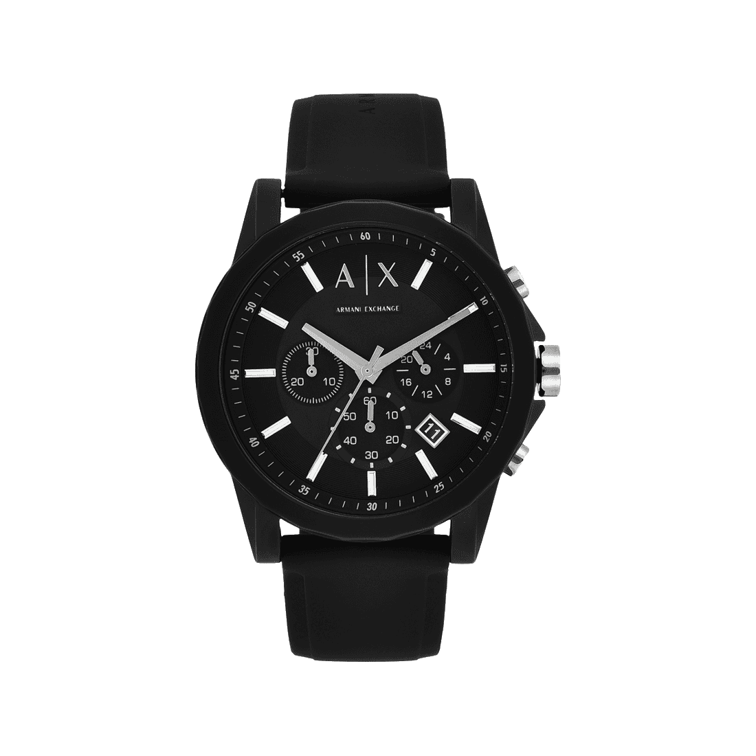 Armani Exchange Outerbanks Chronograph Black Dial Black Silicone Strap Watch For Men - AX1326