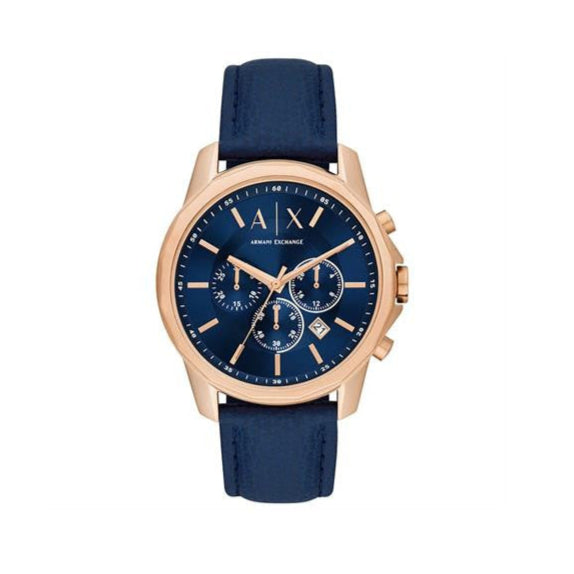 Armani Exchange Banks Chronograph Blue Dial Blue Leather Strap Watch For Men - AX1723