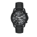 Armani Exchange Banks Chronograph Black Dial Black Leather Strap Watch For Men - AX1724