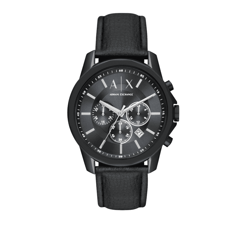 Armani Exchange Banks Chronograph Black Dial Black Leather Strap Watch For Men - AX1724