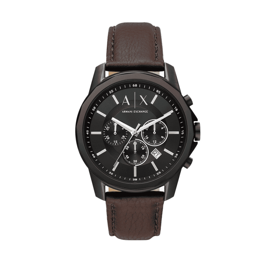 Armani Exchange Outerbanks Chronograph Black Dial Brown Leather Strap Watch For Men - AX1732