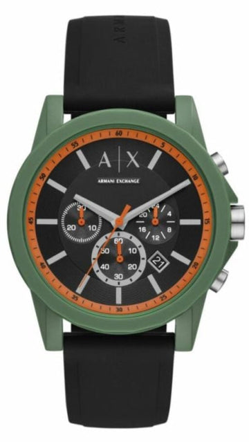 Armani Exchange Outerbanks Chronograph Black Dial Black Silicone Strap Watch For Men - AX1348