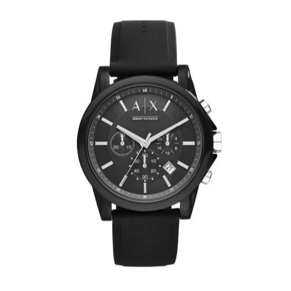 Armani Exchange Outerbanks Chronograph Black Dial Black Silicone Strap Watch For Men - AX1326