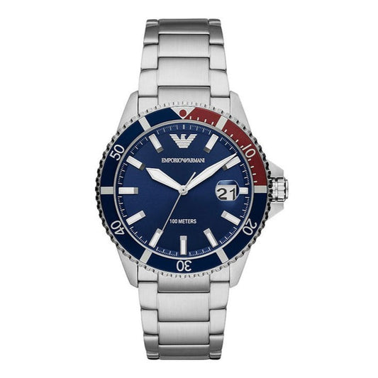 Emporio Armani Diver Quartz Blue Dial Silver Steel Strap Watch For Men - AR11339