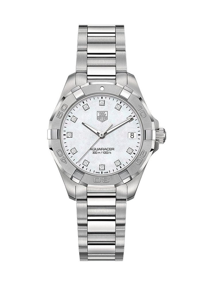 Tag Heuer Aquaracer Diamonds Mother of Pearl Dial Silver Steel Strap Watch for Women - WBD131B.BA0748