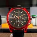 Armani Exchange Outerbanks Chronograph Black Dial Black Silicone Strap Watch For Men - AX1338