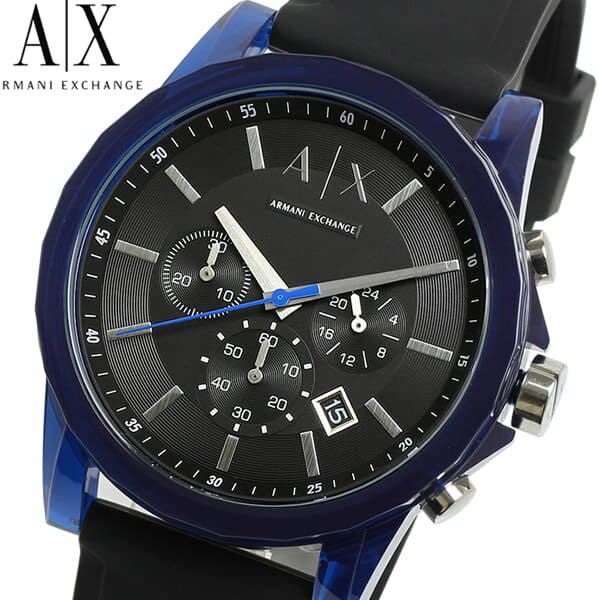 Armani Exchange Outerbanks Chronograph Black Dial Black Silicone Strap Watch For Men - AX1339