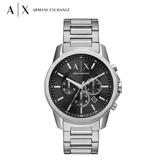 Armani Exchange Banks Chronograph Black Dial Silver Steel Strap Watch For Men - AX1720