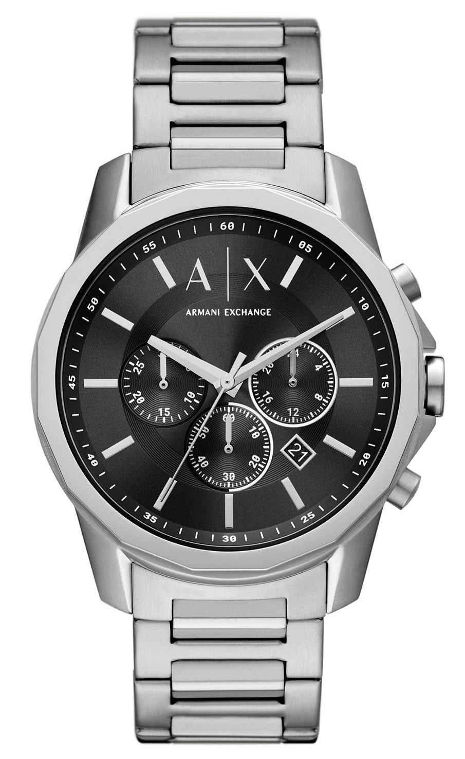 Armani Exchange Banks Chronograph Black Dial Silver Steel Strap Watch For Men - AX1720