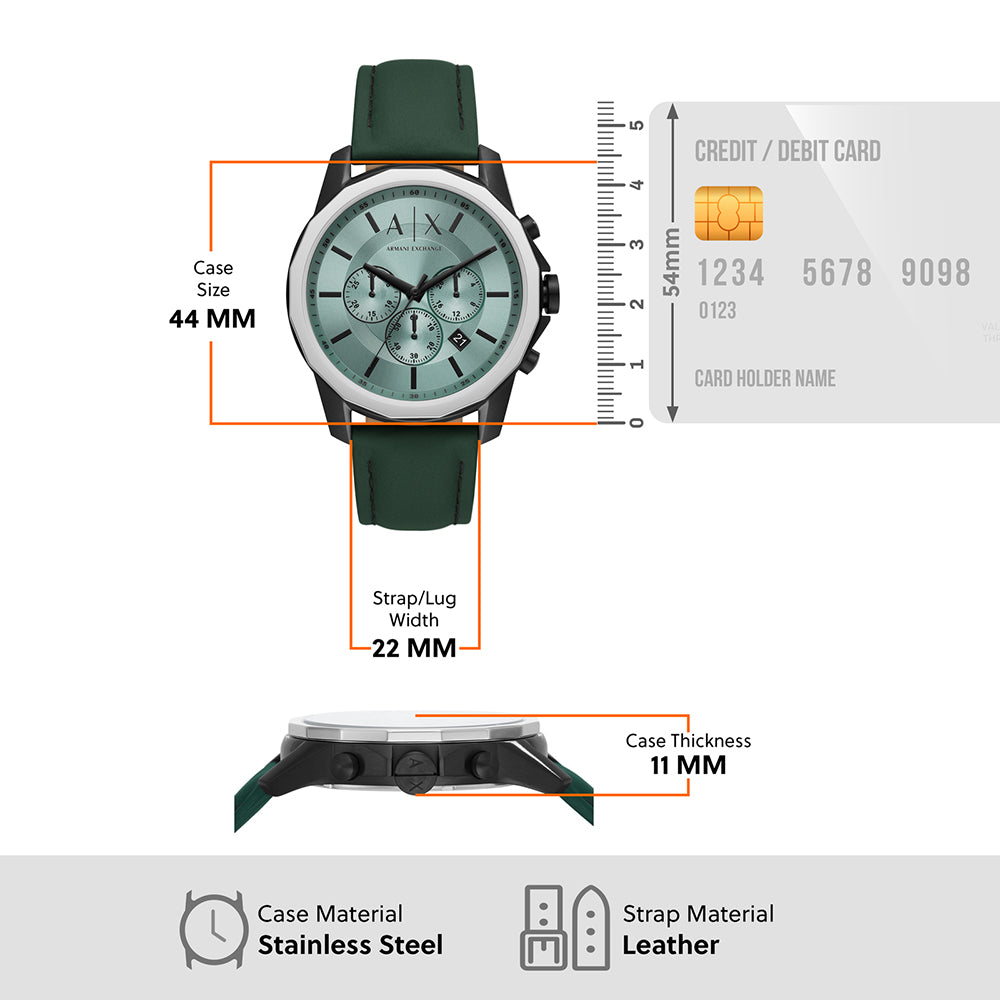 Armani Exchange Banks Chronograph Green Dial Green Leather Strap Watch For Men - AX1725