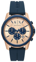 Armani Exchange Hampton Chronograph Rose Gold Dial Blue Silicone Strap Watch For Men - AX1730