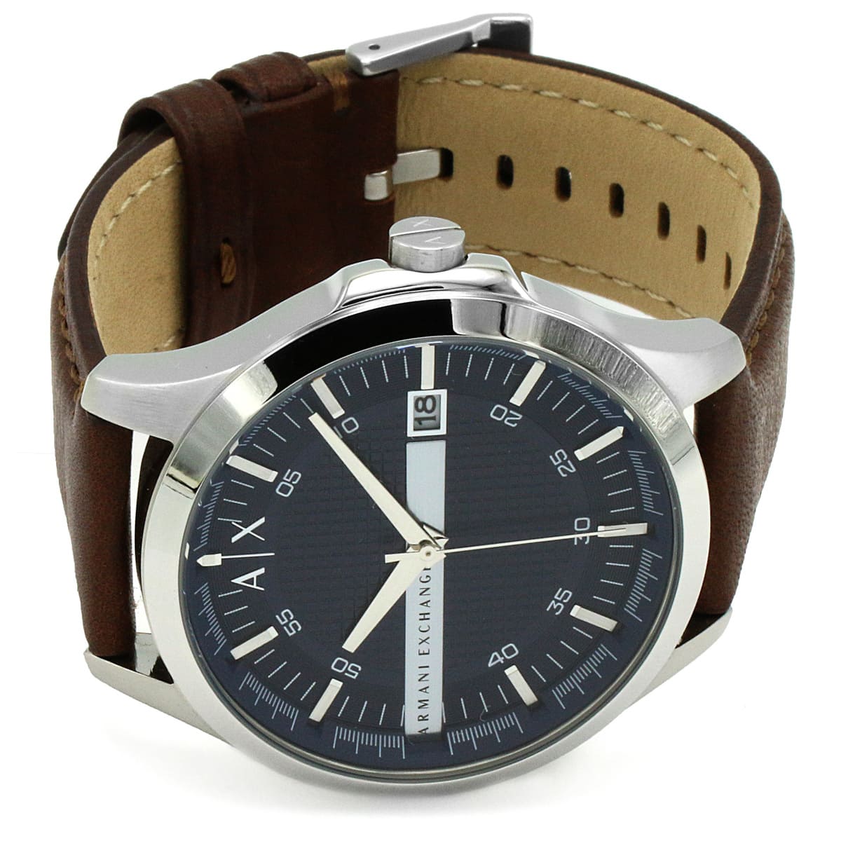 Armani Exchange Hampton Chronograph Blue Dial Brown Leather Strap Watch For Men - AX2133