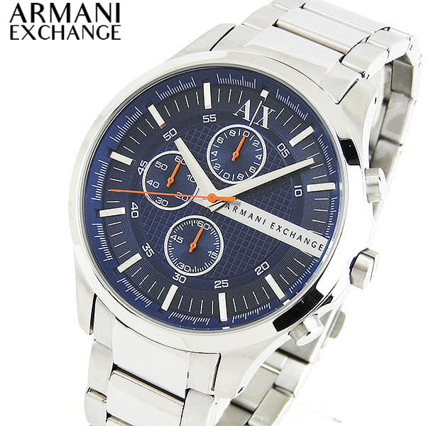 Armani Exchange Hampton Chronograph Blue Dial Silver Steel Strap Watch For Men - AX2155