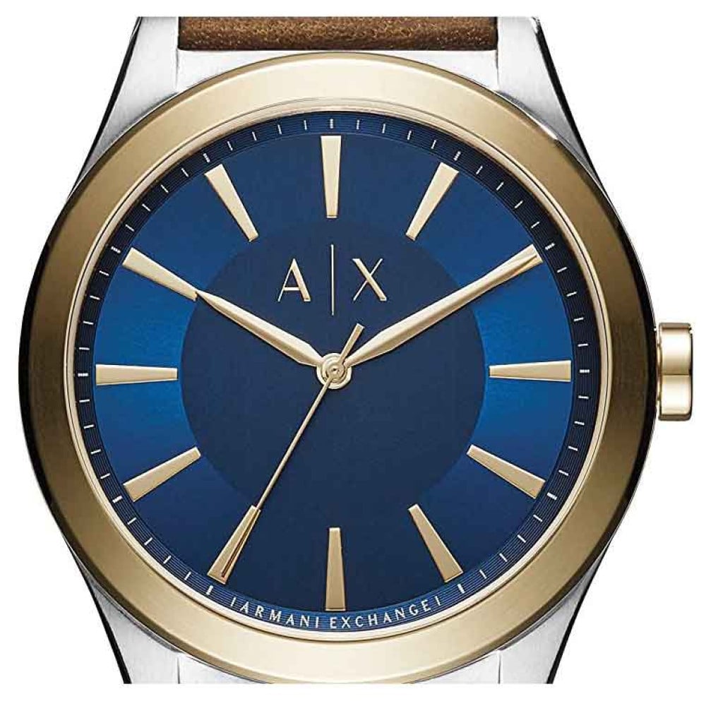 Armani Exchange Nico Quartz Blue Dial Brown Leather Strap Watch For Men - AX2334